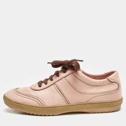 Louis Vuitton Pink Leather Lace Up Sneakers Size 38.5