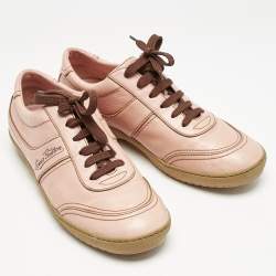 Louis Vuitton Pink Leather Lace Up Sneakers Size 38.5