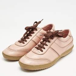 Louis Vuitton Pink Leather Lace Up Sneakers Size 38.5