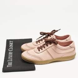 Louis Vuitton Pink Leather Lace Up Sneakers Size 38.5