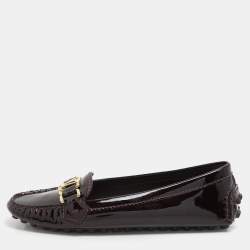 Louis Vuitton Burgundy Patent Leather Oxford Loafers Size 36