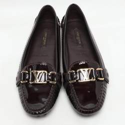 Louis Vuitton Burgundy Patent Leather Oxford Loafers Size 36