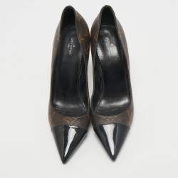 Louis Vuitton Brown Coated Canvas and Patent Leather Cheri Pumps Size 39.5
