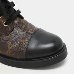 Louis Vuitton Black Monogram Canvas and Leather Wonderland Flat Ranger Boots Size 38.5