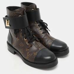 Louis Vuitton Black Monogram Canvas and Leather Wonderland Flat Ranger Boots Size 38.5