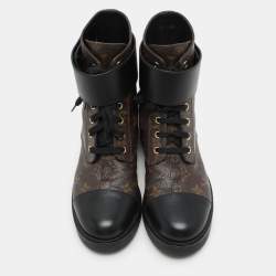 Louis Vuitton Black Monogram Canvas and Leather Wonderland Flat Ranger Boots Size 38.5