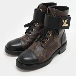 Louis Vuitton Black Monogram Canvas and Leather Wonderland Flat Ranger Boots Size 38.5