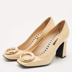 Louis Vuitton Beige Patent Leather Madeleine Block Heel Pumps Size 36