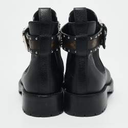Louis Vuitton Black Leather Discovery  Flat Ranger Ankle Length Boots Size 37