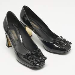 Louis Vuitton Black Patent Leather Block Heel Pumps Size 36