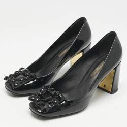 Louis Vuitton Black Patent Leather Block Heel Pumps Size 36