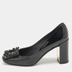 Louis Vuitton Black Patent Leather Block Heel Pumps Size 36