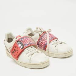 Louis Vuitton White Leather and Monogram Reverse Canvas Kyoto Sneakers Size 36