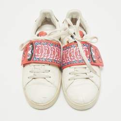 Louis Vuitton White Leather and Monogram Reverse Canvas Kyoto Sneakers Size 36