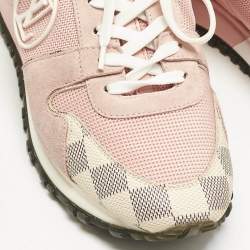 Louis Vuitton Peach Pink/White Suede, Mesh and Damier Azur Canvas Run Away Sneakers Size 38