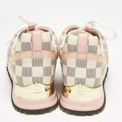 Louis Vuitton Peach Pink/White Suede, Mesh and Damier Azur Canvas Run Away Sneakers Size 38