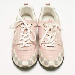 Louis Vuitton Peach Pink/White Suede, Mesh and Damier Azur Canvas Run Away Sneakers Size 38