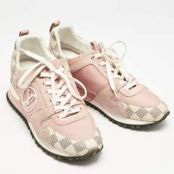 Louis Vuitton Peach Pink/White Suede, Mesh and Damier Azur Canvas Run Away Sneakers Size 38