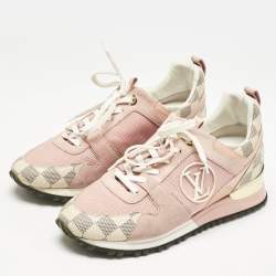 Louis Vuitton Peach Pink/White Suede, Mesh and Damier Azur Canvas Run Away Sneakers Size 38