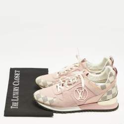 Louis Vuitton Peach Pink/White Suede, Mesh and Damier Azur Canvas Run Away Sneakers Size 38