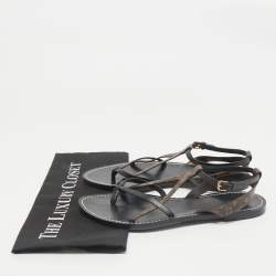 Louis Vuitton Black Leather and Monogram Canvas Strappy Flat Sandals Size 40