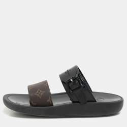 Louis Vuitton Black/Brown Monogram Rubber Sunbath Flat Slides Size 40