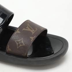 Louis Vuitton Black/Brown Monogram Rubber Sunbath Flat Slides Size 40