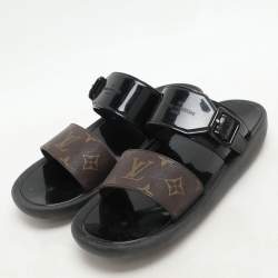 Louis Vuitton Black/Brown Monogram Rubber Sunbath Flat Slides Size 40