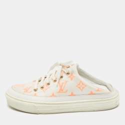 Louis Vuitton White/Orange Mesh and Leather Stellar Sneaker Mules Size 36.5
