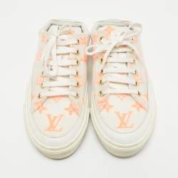 Louis Vuitton White/Orange Mesh and Leather Stellar Sneaker Mules Size 36.5