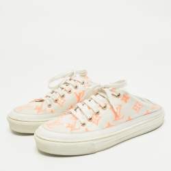 Louis Vuitton White/Orange Mesh and Leather Stellar Sneaker Mules Size 36.5