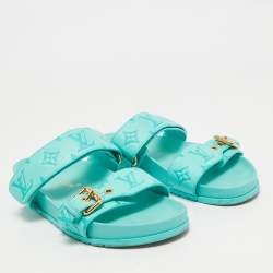 Louis Vuitton Blue Leather Bom Dia Flat Sandals Size 38
