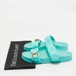 Louis Vuitton Blue Leather Bom Dia Flat Sandals Size 38