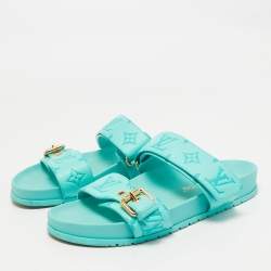 Louis Vuitton Blue Leather Bom Dia Flat Sandals Size 38