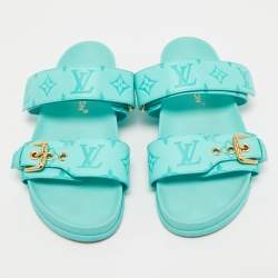 Louis Vuitton Blue Leather Bom Dia Flat Sandals Size 38