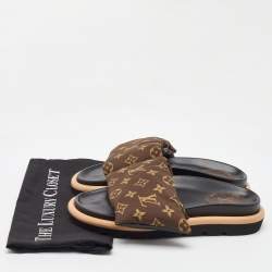Louis Vuitton Brown Monogram Nylon Pool Pillow Comfort Flat Slides Size 40