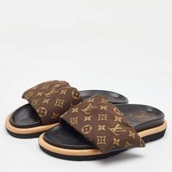 Louis Vuitton Brown Monogram Nylon Pool Pillow Comfort Flat Slides Size 40