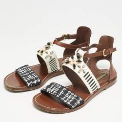 Louis Vuitton Multicolor Canvas and Leather Crystal EmbellishedAnkle Strap Sandals Size 39