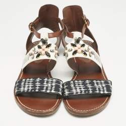 Louis Vuitton Multicolor Canvas and Leather Crystal EmbellishedAnkle Strap Sandals Size 39
