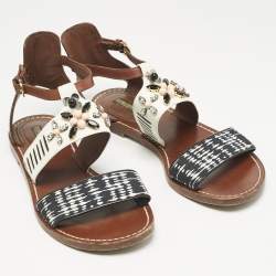 Louis Vuitton Multicolor Canvas and Leather Crystal EmbellishedAnkle Strap Sandals Size 39