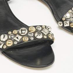 Louis Vuitton Black Leather Studded Ankle Strap Flat Sandals Size 40