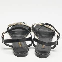 Louis Vuitton Black Leather Studded Ankle Strap Flat Sandals Size 40
