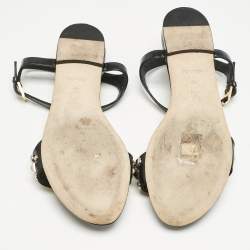 Louis Vuitton Black Leather Studded Ankle Strap Flat Sandals Size 40