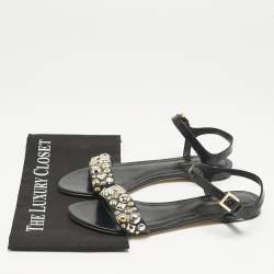 Louis Vuitton Black Leather Studded Ankle Strap Flat Sandals Size 40
