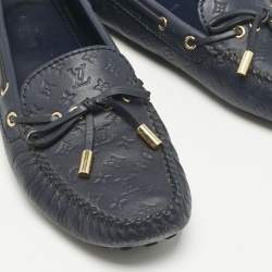 Louis Vuitton Navy Blue Monogram Empreinte Leather Gloria Loafers Size 38.5