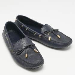 Louis Vuitton Navy Blue Monogram Empreinte Leather Gloria Loafers Size 38.5