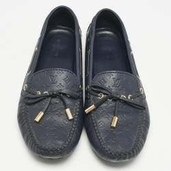 Louis Vuitton Navy Blue Monogram Empreinte Leather Gloria Loafers Size 38.5