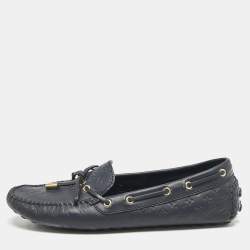 Louis Vuitton Navy Blue Monogram Empreinte Leather Gloria Loafers Size 38.5