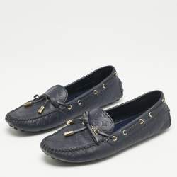 Louis Vuitton Navy Blue Monogram Empreinte Leather Gloria Loafers Size 38.5
