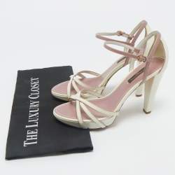 Louis Vuitton Cream/Beige Patent Ankle Strap Sandals Size 36